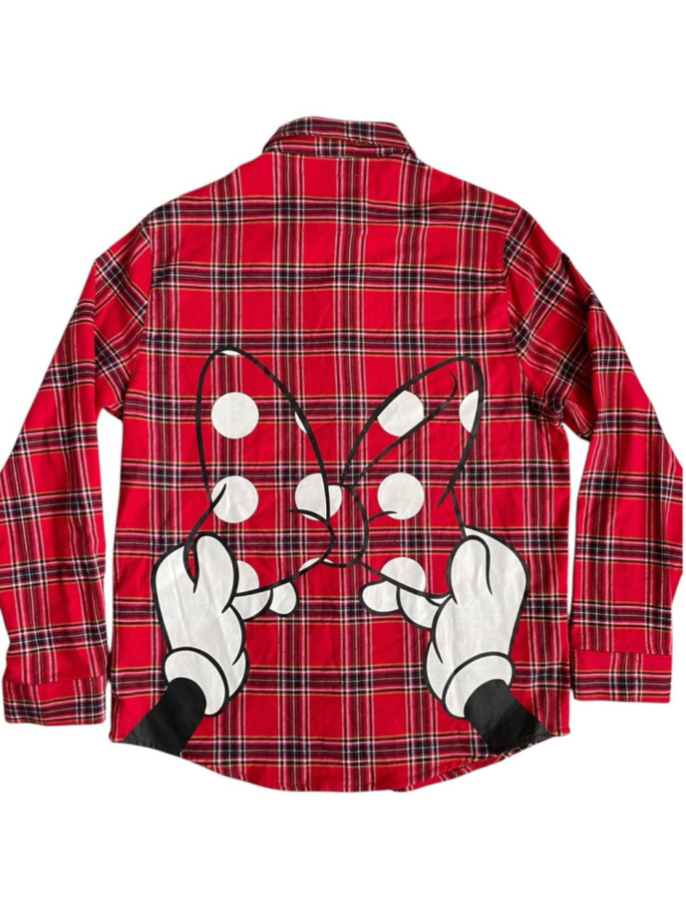 Cakeworthy Disney Minnie Mouse Shirt Red Plaid Flannel Button Up Bow Graphic M